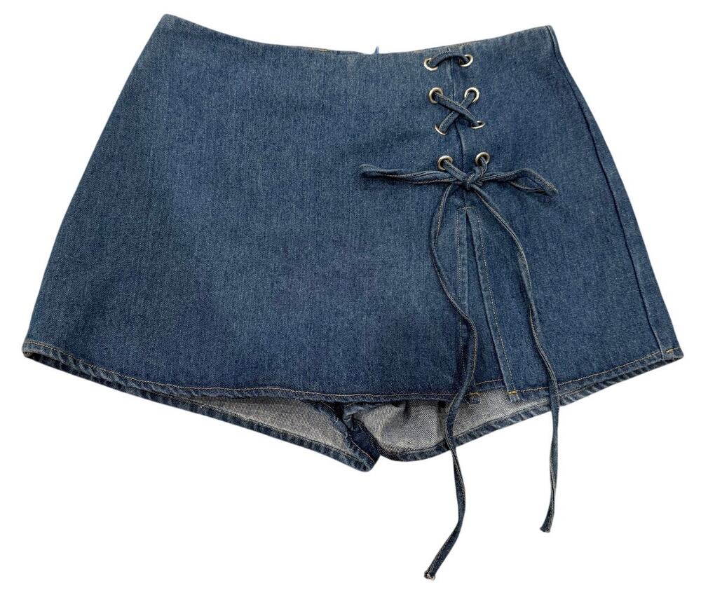 Altar'D State Blue Denim Mini A-Line Skort Medium Festival Edgy Western Party